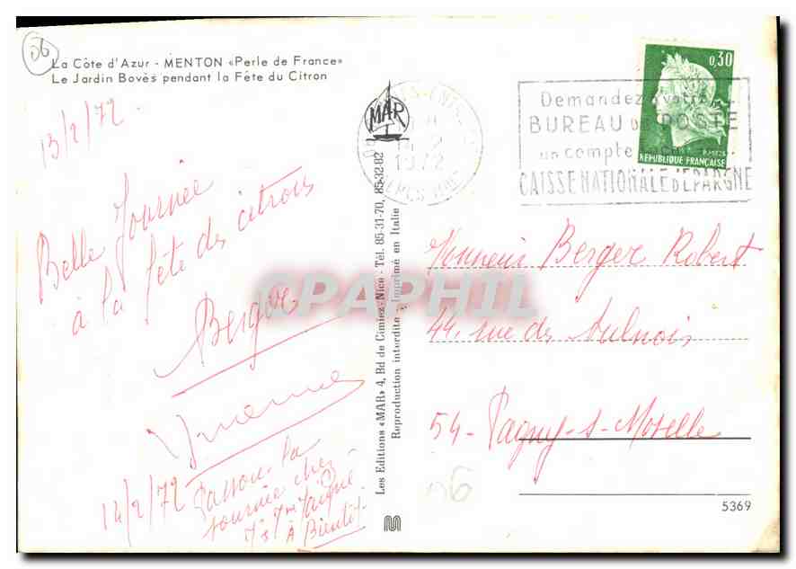 Menton — Fête du Citron — Jardin Bovès — Éditions MAA — Verso