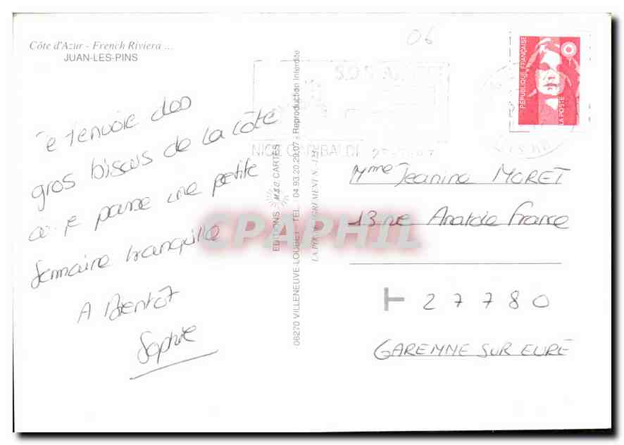 CPM Cote d'Azur French Riviera Juan les Pins  — Verso