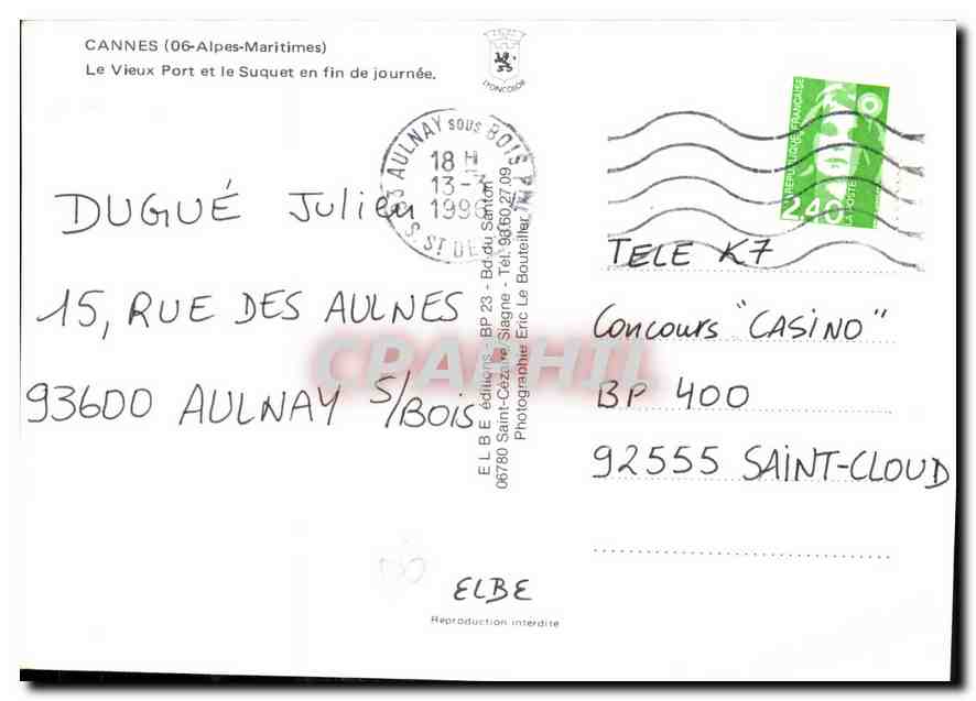 CPM Cannes Alpes Maritimes le vieux port et le Suquet en fin de journee  — Rückseite