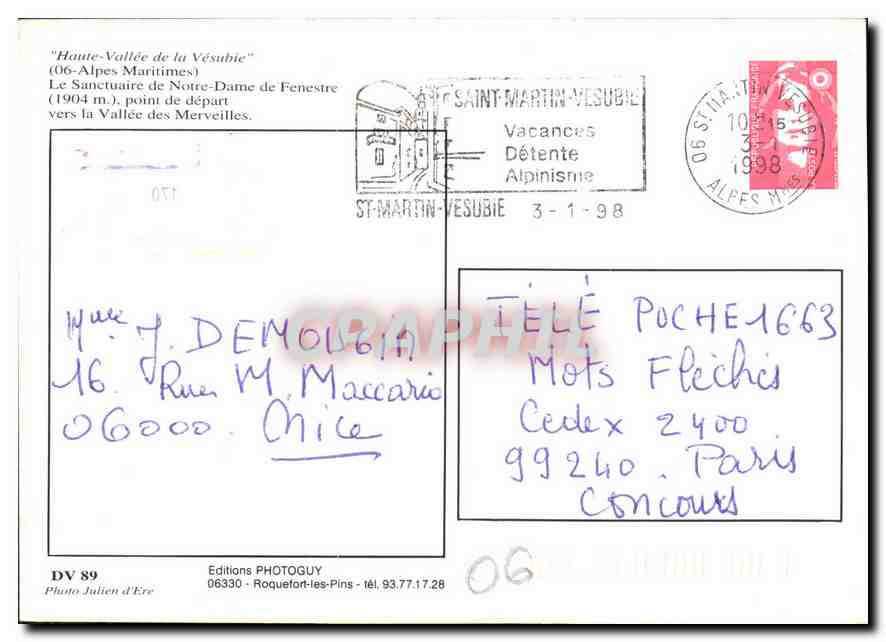 CPM Haute Valle de la Vesubie Alpes Maritimes le Sanctuaire de Notre Dame de Fenestre point de depar — Rückseite