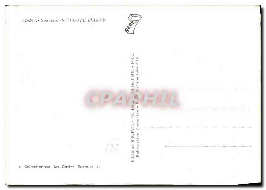 CPM Souvenir de la Cote d'Azur  — Back