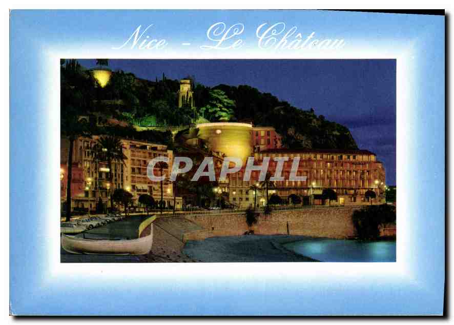 CPM Cote d'Azur French Riviera Nice Alpes Maritimes La Colline du Chateau la nuit 