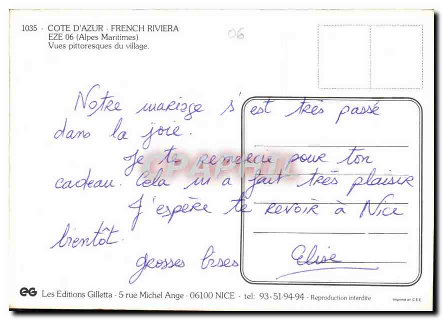 CPM Cote d'Azur French Riviera Eze Alpes Maritimes vues pittoresques du village  — Rückseite