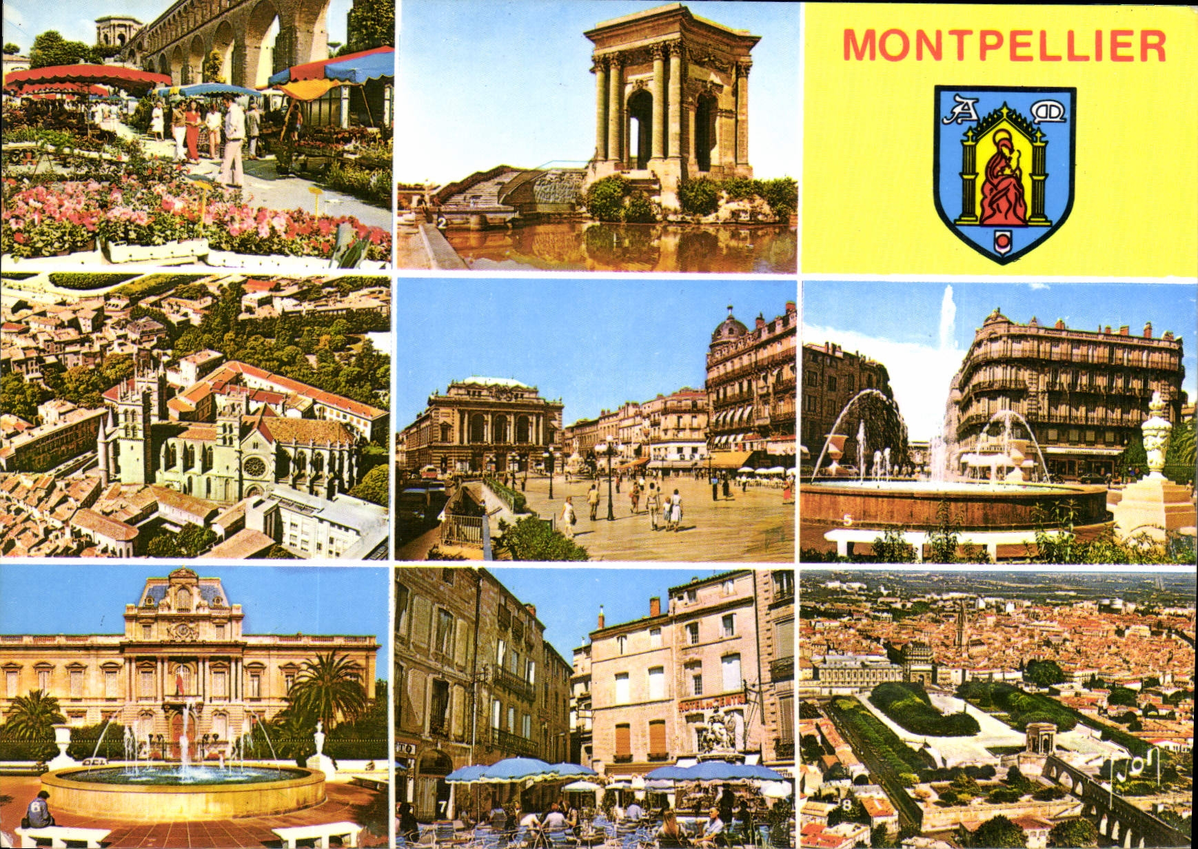 CPM Couleurs et lumiere de France Montpellier Herault Le marche aux fleurs le chateau d'eau du Peyro