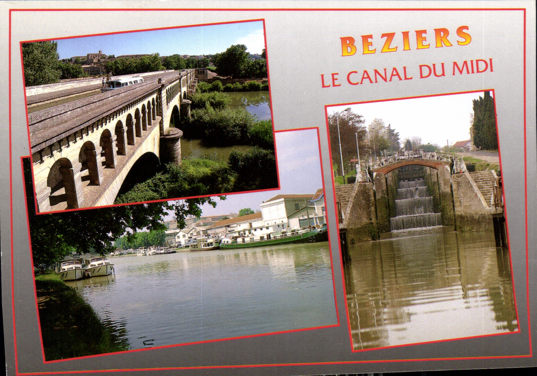 CPM Beziers Herault le Canal du Midi le Pont Canal sur l'Orb le Port Neuf les Ecluses de Fonserane 