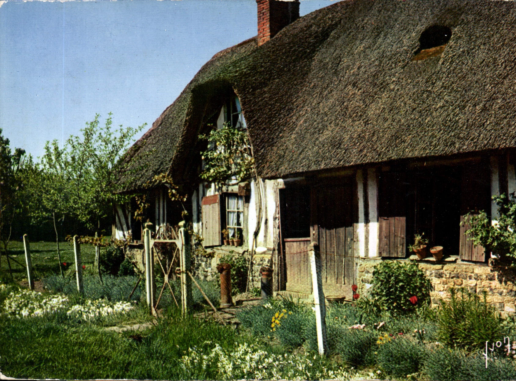 CPM Couleurs et lumiere de France la Luxuriante Normandie en Vallee d'Auge Maison normande au toit d
