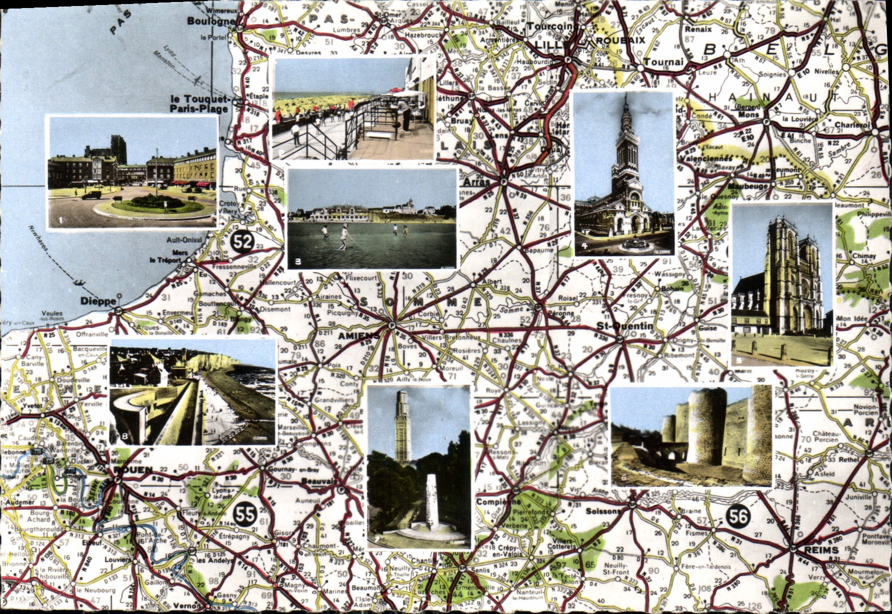 Carte postale collage sur carte Michelin — Somme — Éditions de fabrication André Leconte
