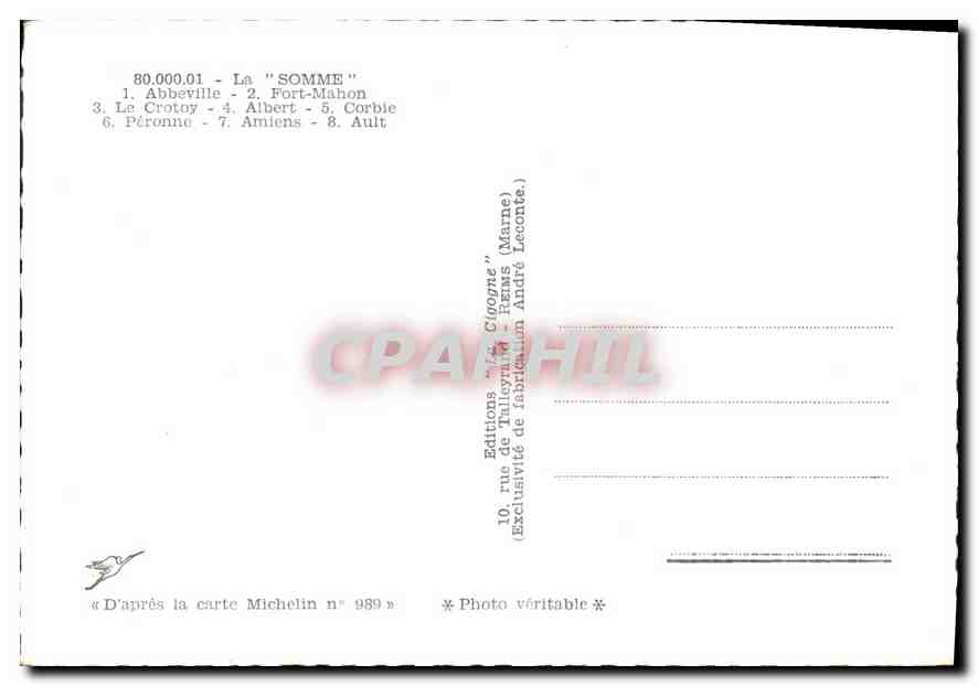 Carte postale collage sur carte Michelin — Somme — Éditions de fabrication André Leconte — Reverso