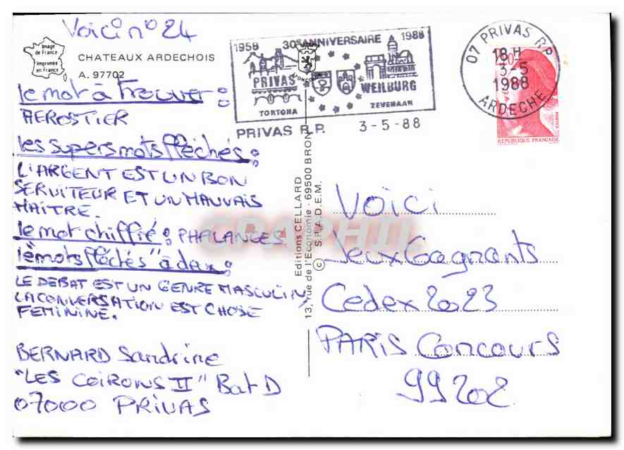 CPM Chateaux Ardechois La Voulte Retourtour Rochebonne La Tourette Tournon Le Cheylard — Verso