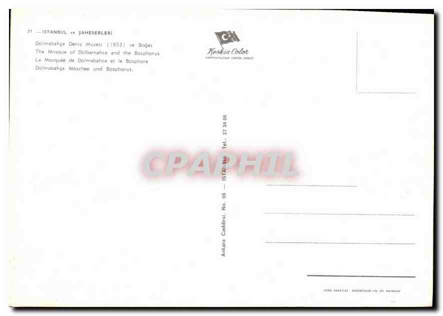 CPM Istanbul Le Mosquee de Dolmabahce et le Bosphore  — Verso