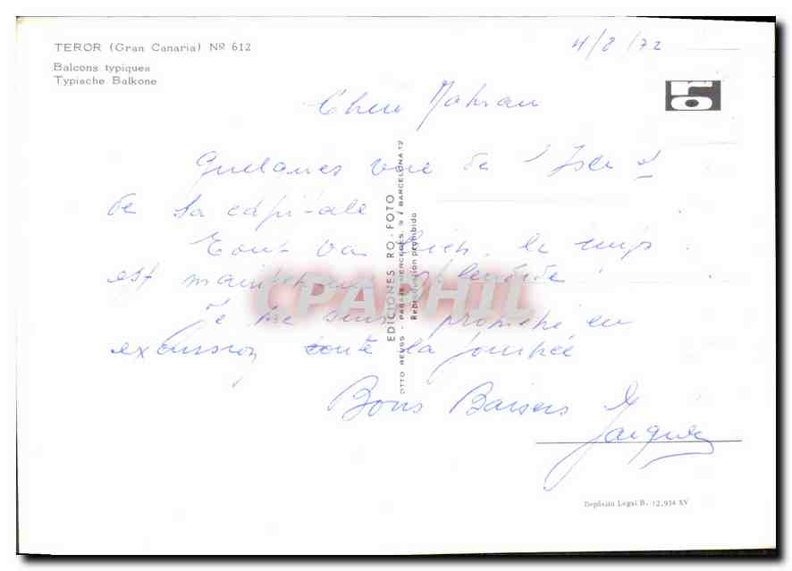 CPM Teror Gran Canarial Balcons typiques  — Rückseite
