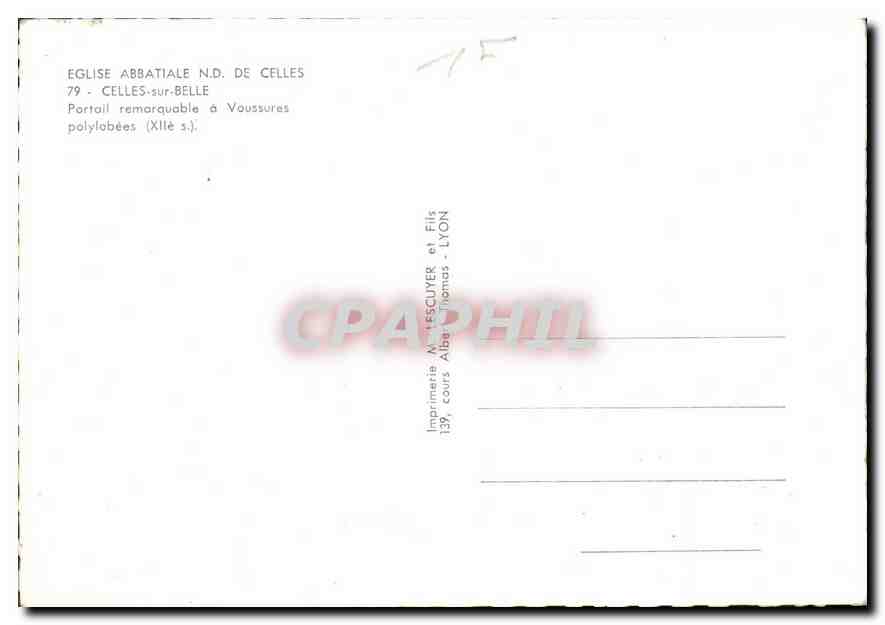 CPM Eglise Abbatiale N D de Celles Celles sur Belle Portail remarquable a Vaussures polylobees  — Back