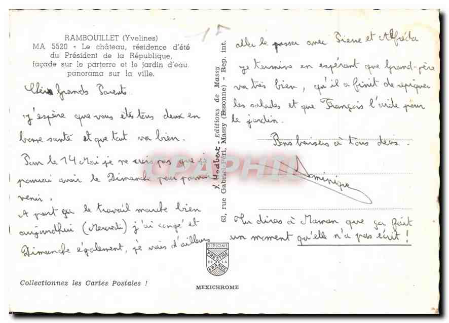 Ramboillet (Yvelines) — Le château, résidence d'été du Président de la République — IRIS — Verso