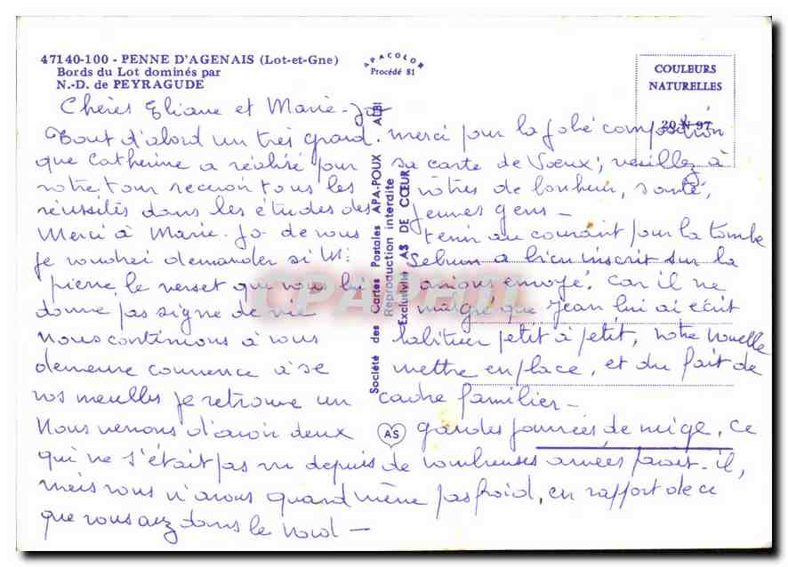 CPM Penne d'Agenais Lot et Gne Bords du Lot domines par N D de Peyragude  — Back