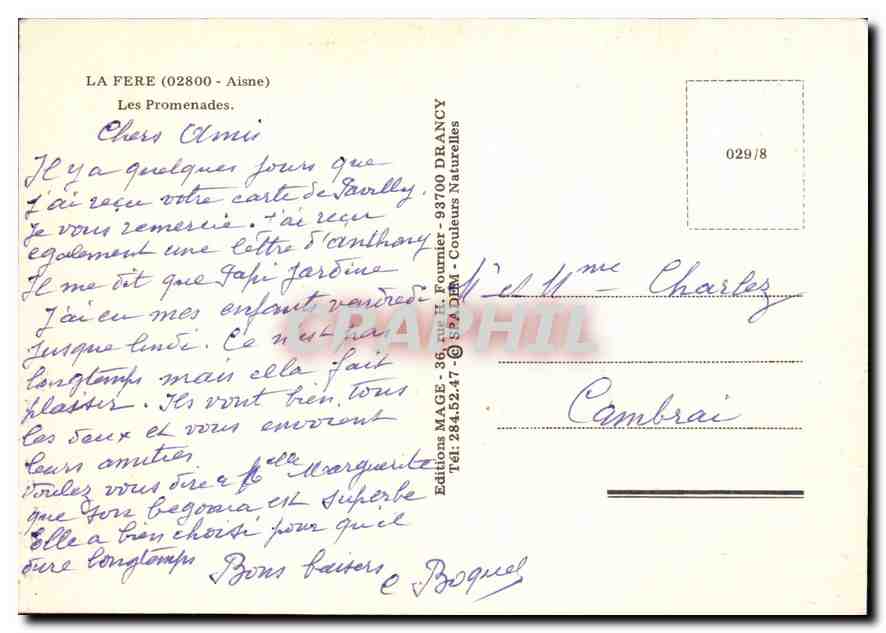 CPM La Fere Aisne Les Promenades  — Rückseite