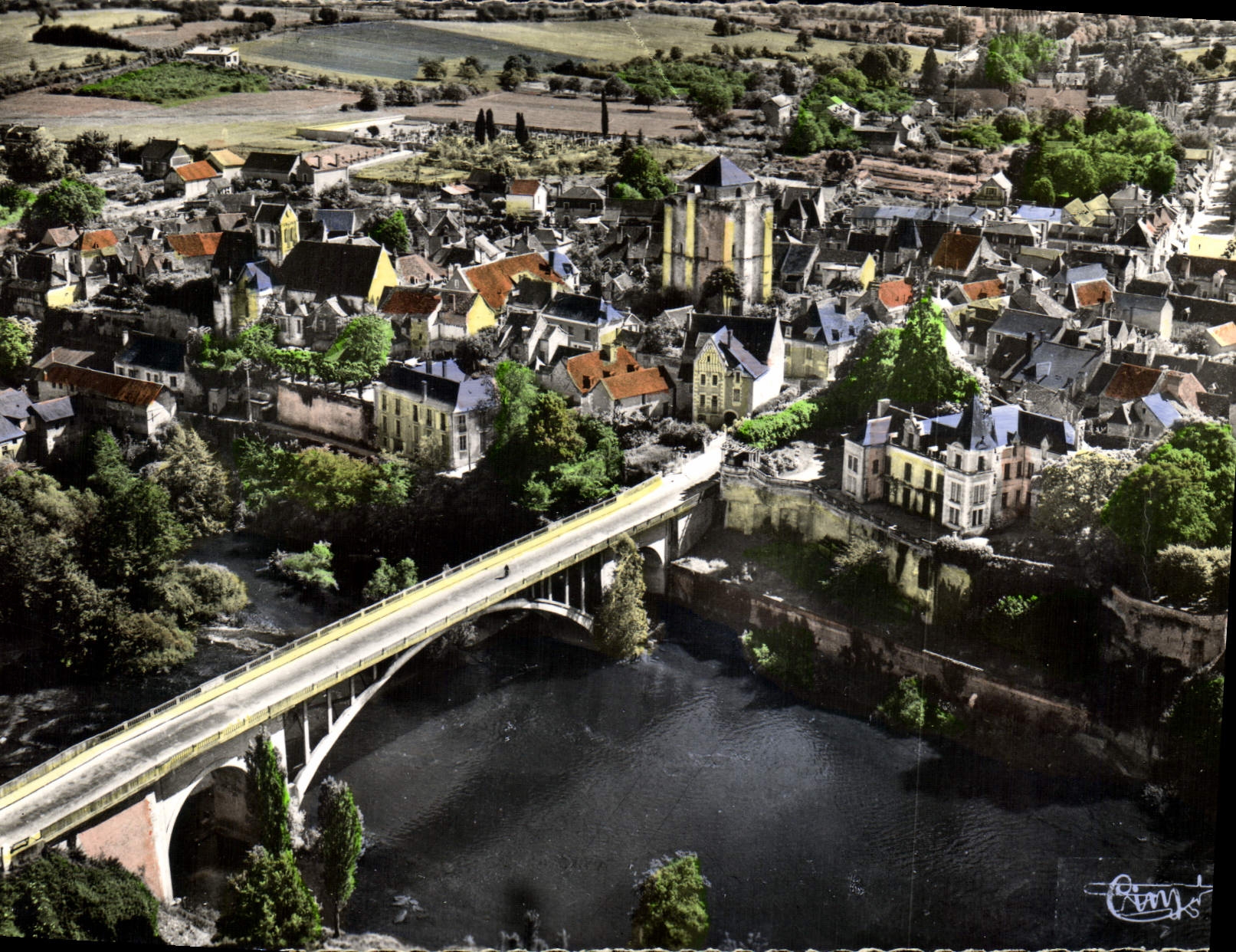 La Rochepot-les-Bains — El Puente sobre la Creuse y la Ciudad — Comlier Imp. 21285 A