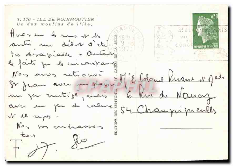CPM Ile de Noirmoutier un des moulins de l'Ile  — Rückseite