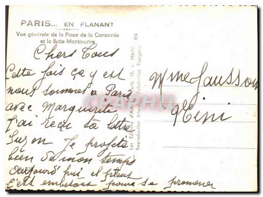 CPM Paris en flanant vue generale de la Place de la Concorde et la Butte Montmartre  — Rückseite