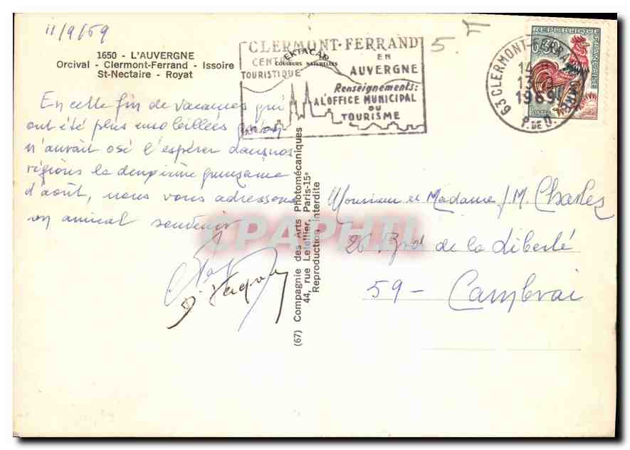 CPM L'Auvergne Orcival Clermont Ferrand Issoire St Nectaire Royat  — Rückseite