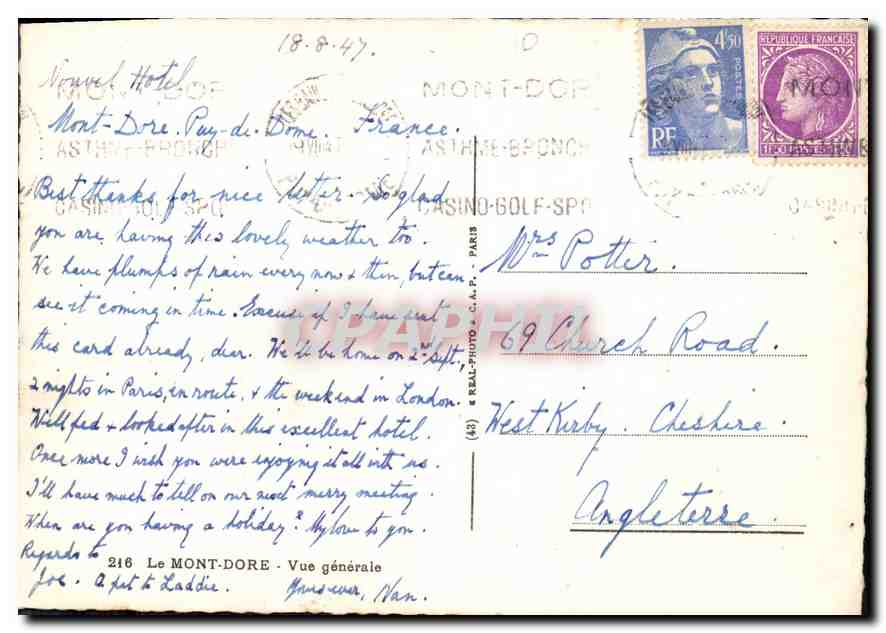 CPM Le Mont Dore Vue generale  — Rückseite