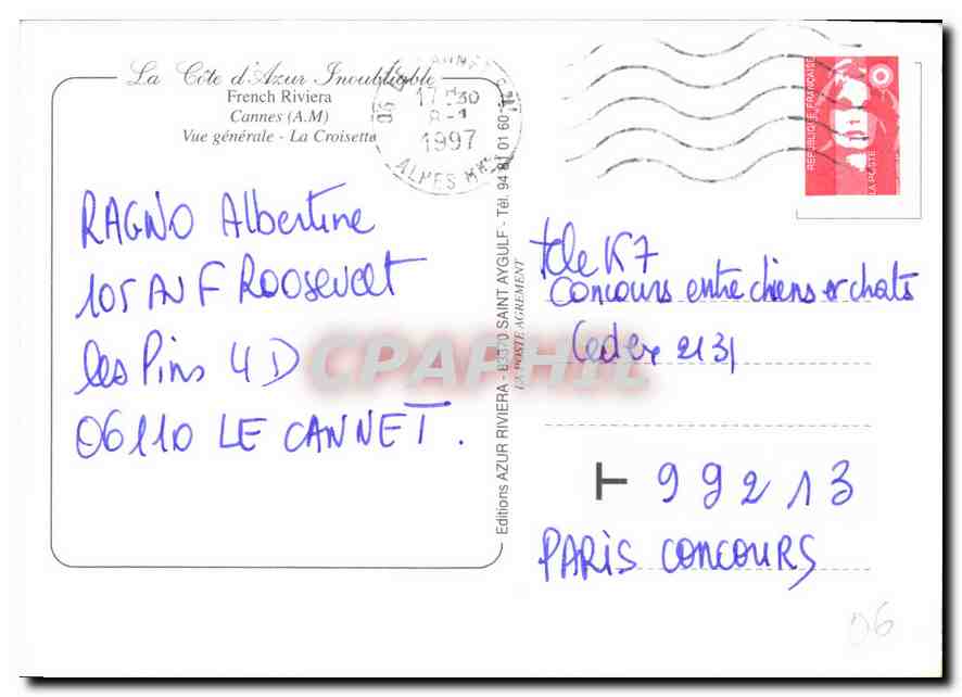 CPM La Cote d'Azur Inoubliable Cannes A M Vue generale la Croisette  — Verso