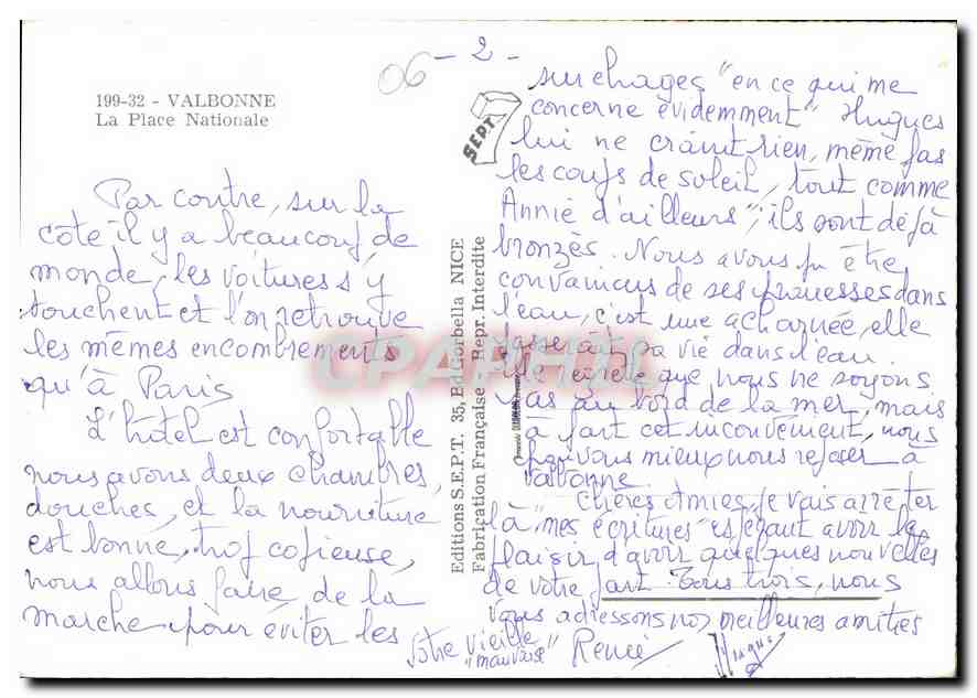 CPM Valbonne la Place Nationale Hotel Restaurant Bar Foucard — Rückseite
