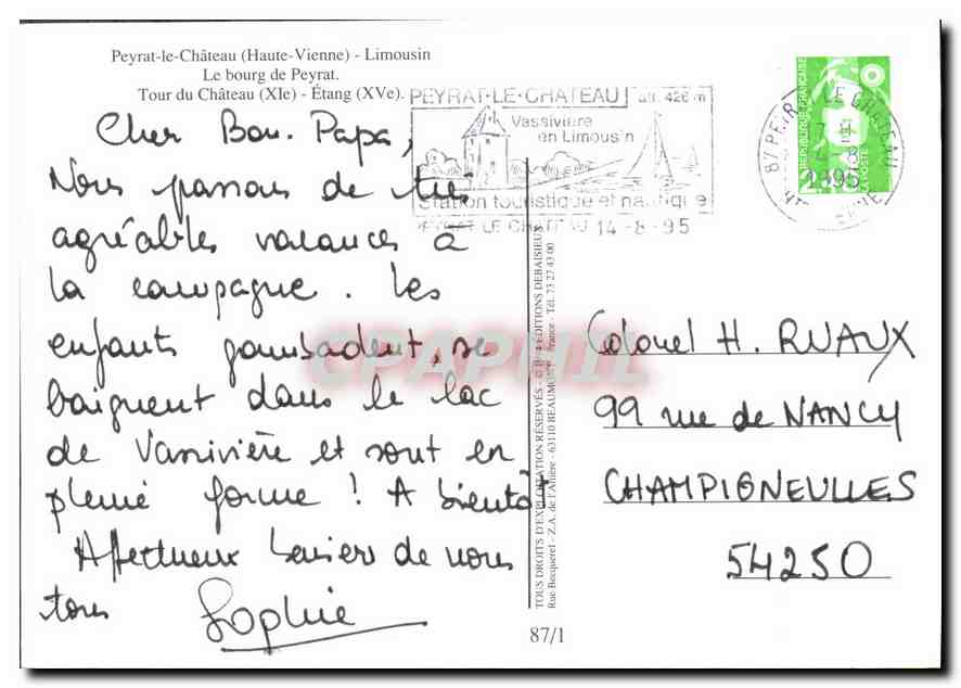 CPM Peyrat le Chateau Haute Vienne Limousin le bourg de Peyrat Tour du Chateau Etang  — Rückseite