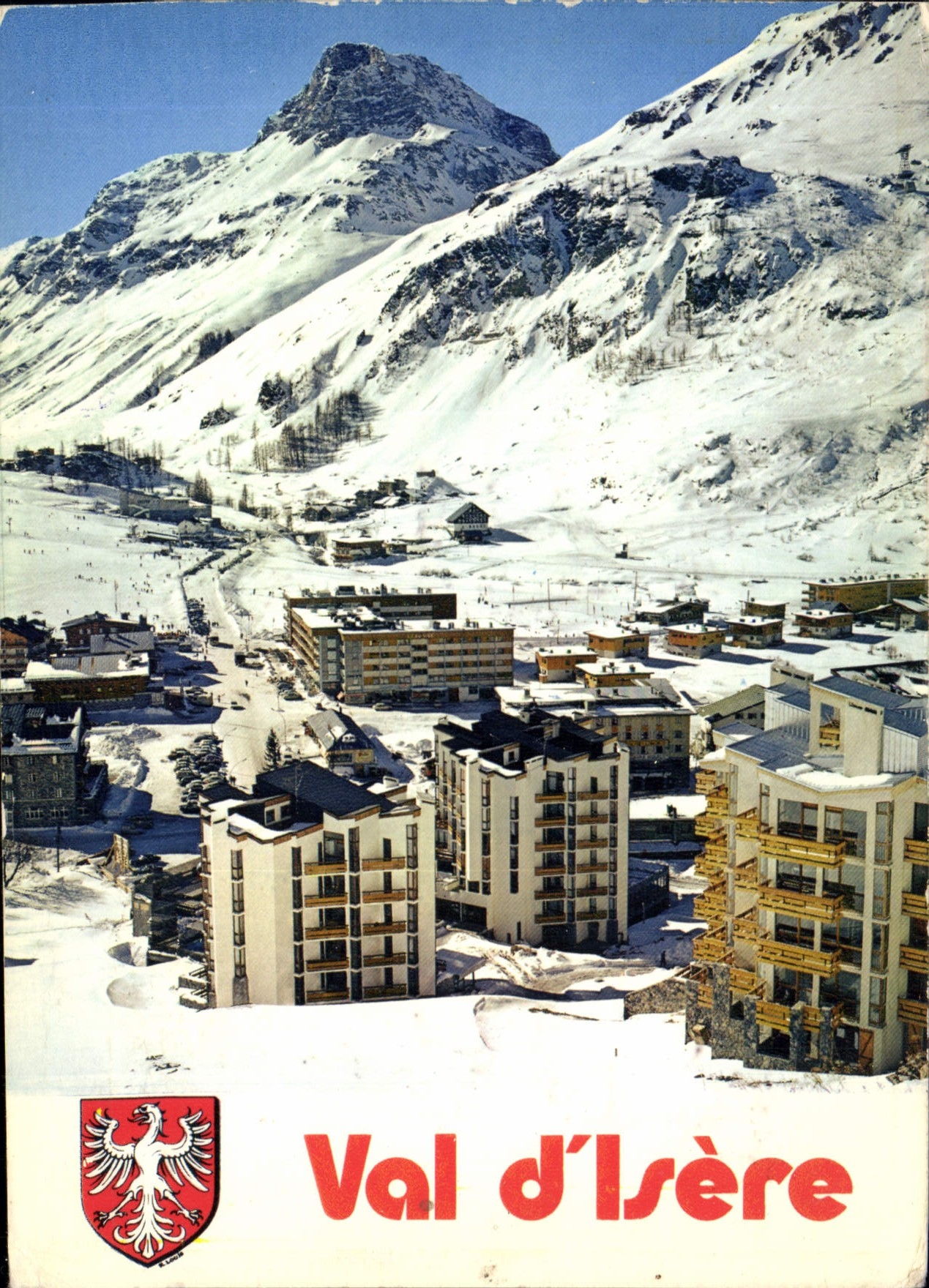 Moderne Ansichtskarte Val d'Isère Savoie Blick auf den Skiregion At the back the Rocher du Charvet