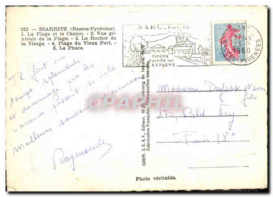 CPM Biarritz Basses Pyrenees la Plage et le Casino vue genetale de la Plage le Rocher de la Vierge P — Verso