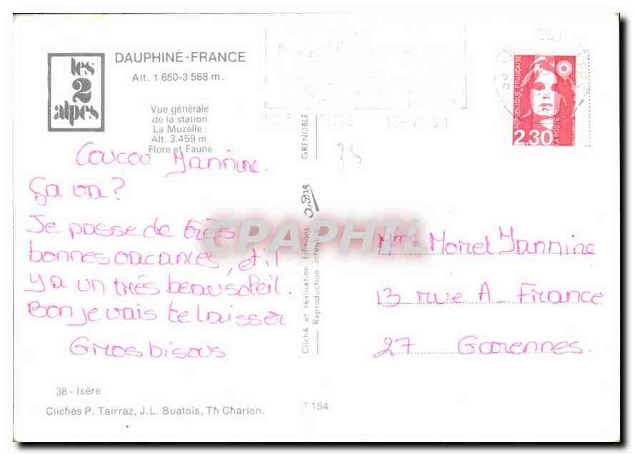 CPM Dauphine France Vue generale de la station la Muzelle Flore et Faune  — Rückseite