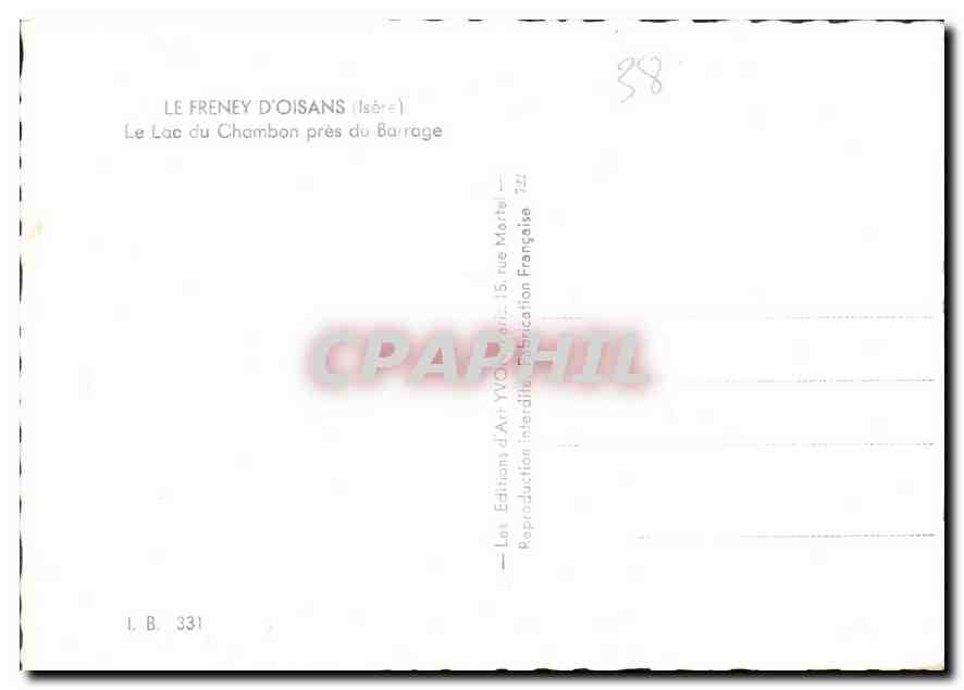 Le Lac du Chambon près du Barrage — Le Freney-d'Oisans (Isère) — Édition d'Art Yvon, rue Mortel — Verso
