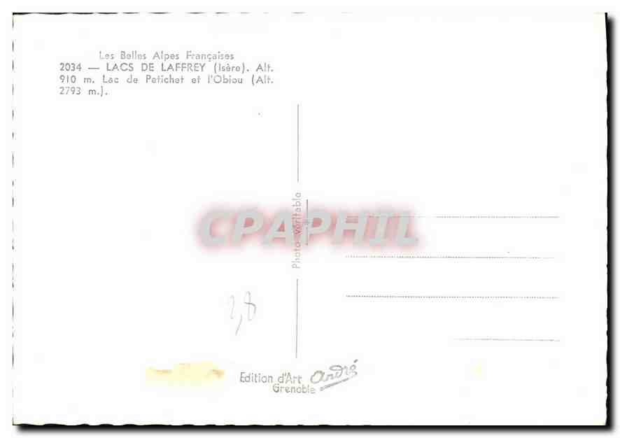 Lacs de Petichet et L'Obiou — Isère — Édition d'Art André Grenoble — Verso