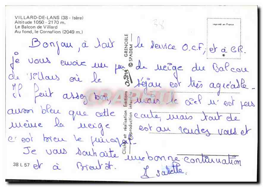 CPM Villard de Lans Isere le Balcon de Villard au fond le Cornafion  — Rückseite