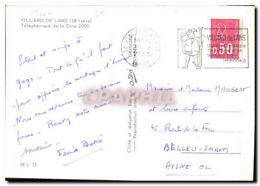 Villard-de-Lans (38) — Téléphérique de la Côte 2000 — Éditeur O. Béris — Rückseite