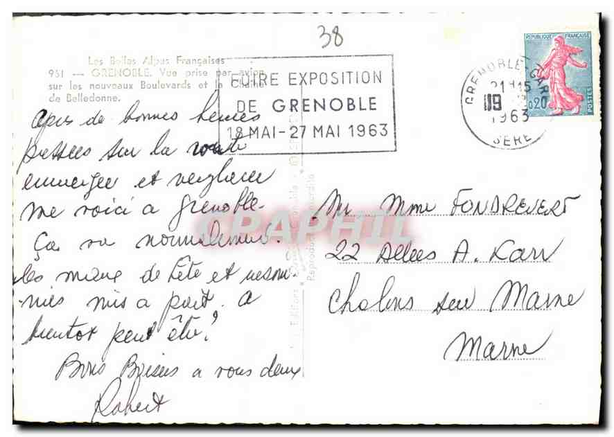 Grenoble — Vue aérienne des nouveaux boulevards et de la chaîne des Alpes françaises — éditeur Ors, n°38 — Rückseite
