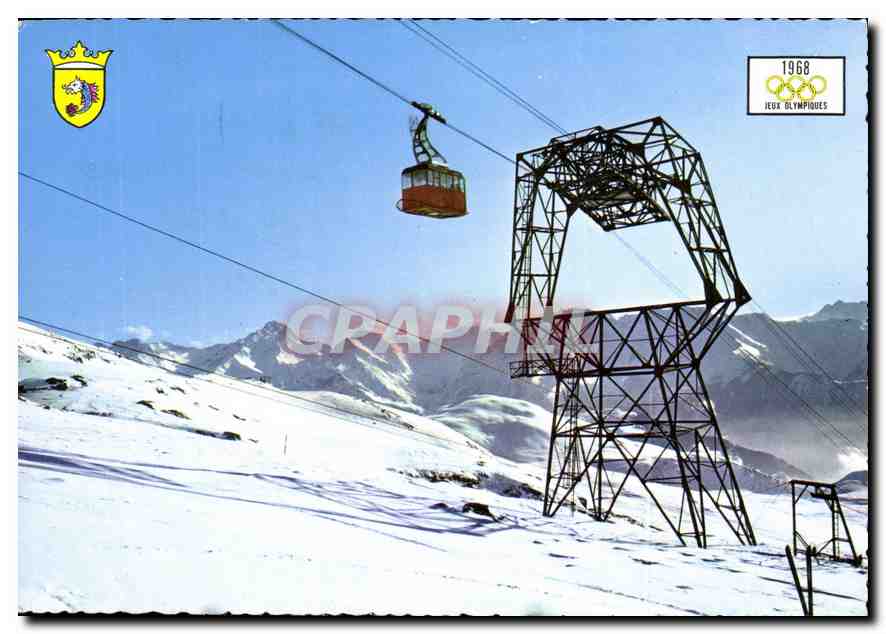 CPM Alpe d'Huez le telepherique le premier trancon avec arrivee du double teleski des Jeux 
