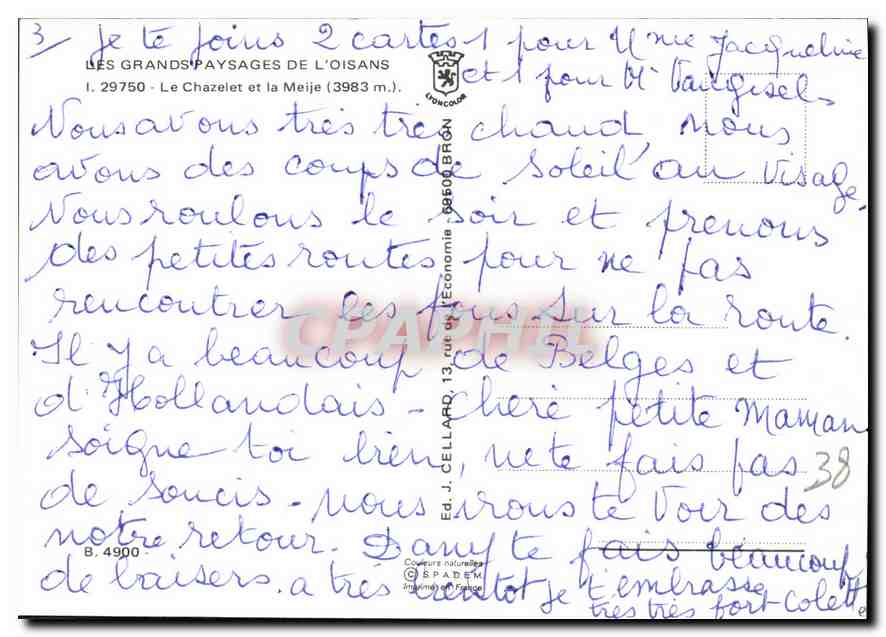 Le Chazelet — vue du Mont Blanc — Éd. J. Cellard, n° B.4900 — Reverso