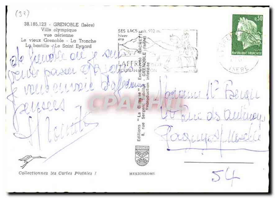 CPM Grenoble Isere Ville olympique vue aerienne le vieux Grenoble la Tronche la bastille le Saint Ey — Rückseite