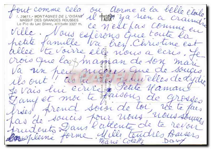 Le PIC du LAC BLANC (3327m) dans les GRANDES ROUSSES — Édition ADIA, n° 1.29611 — Rückseite