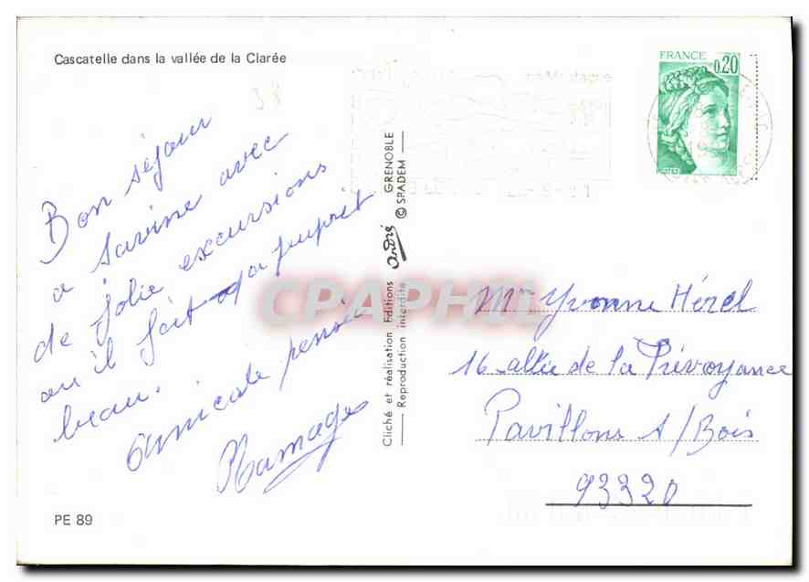 CPM Cascatelle dans la vallee de la Claree  — Back