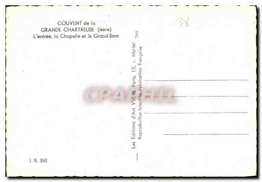 Couvent de la Grande Chartreuse (Isère) — L'entrée, la Chapelle et le Grand-Som — Les Éditions d'Art Yvon, Paris — Rückseite