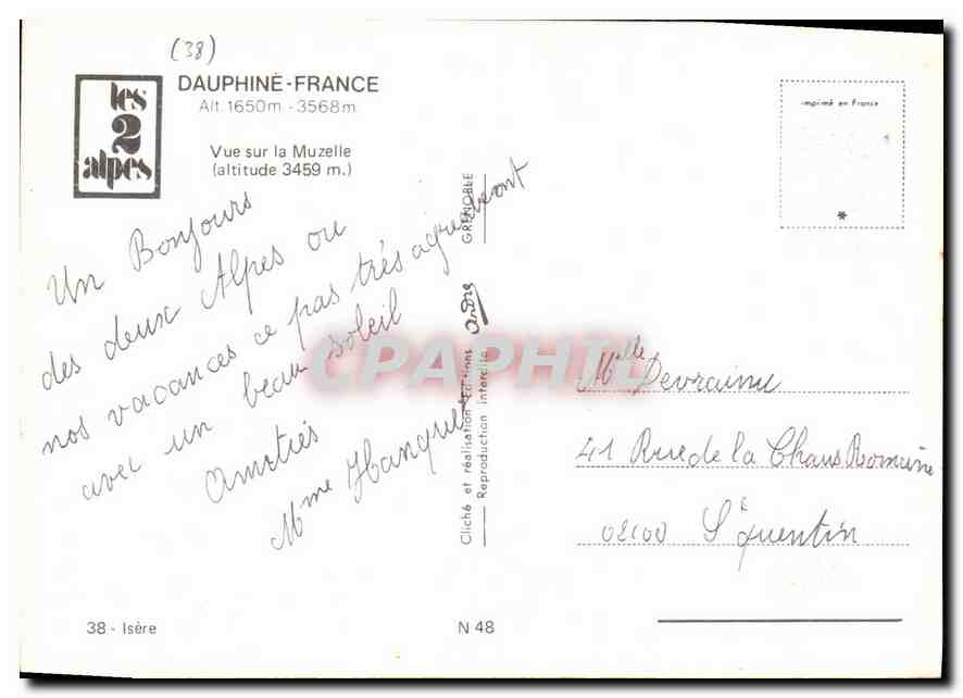 Les 2 Alpes — Vue sur la Muzelle — Éditeur Les 2 Alpes, N° 48 — Verso
