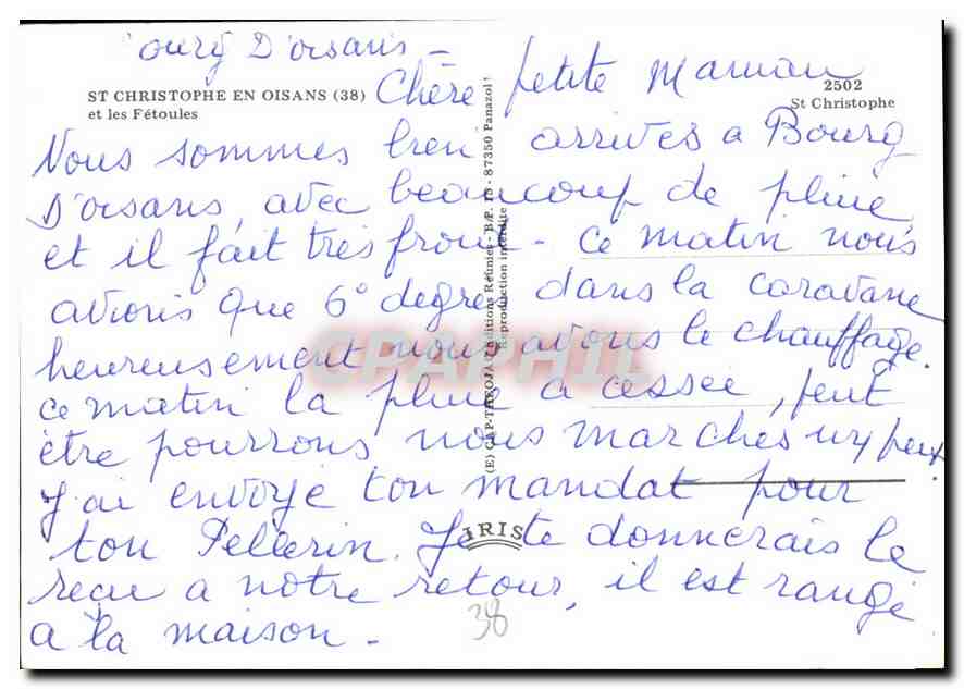 CPM St Christophe en Oisans et les Fetoules  — Rückseite