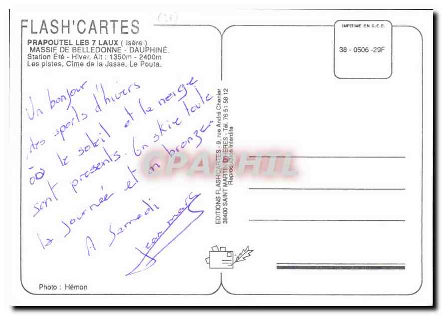 PRAPOUTEL LES 7 LAUX — station de ski — Éditions Flash'Cartes — Reverso