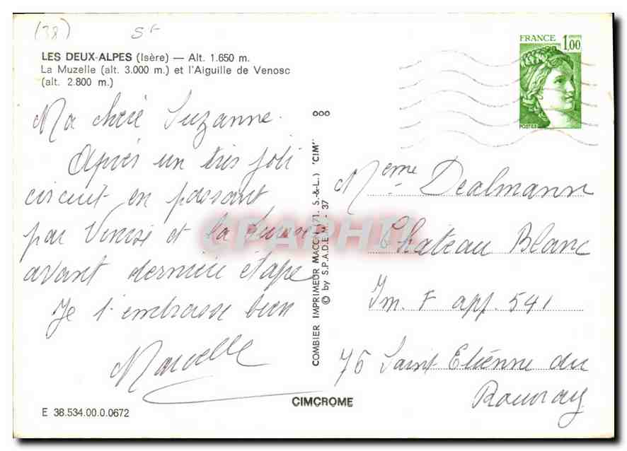 Les Deux-Alpes — Vue du téléphérique — Imprimerie Cimchrome — Rückseite