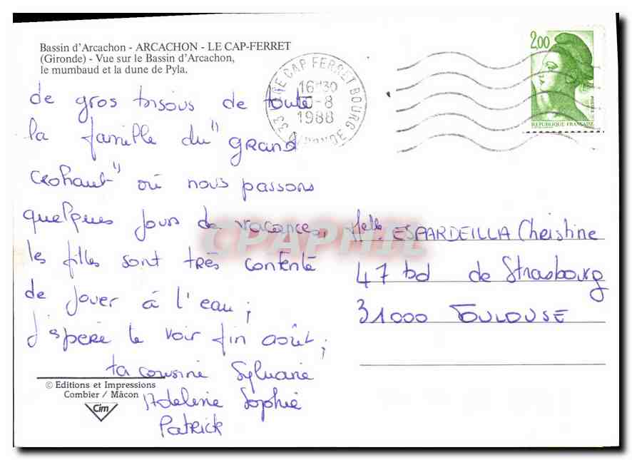 Bassin d'Arcachon — vue sur la dune de Pyla — Éditions et Impressions Combier / Mâcon — Rückseite