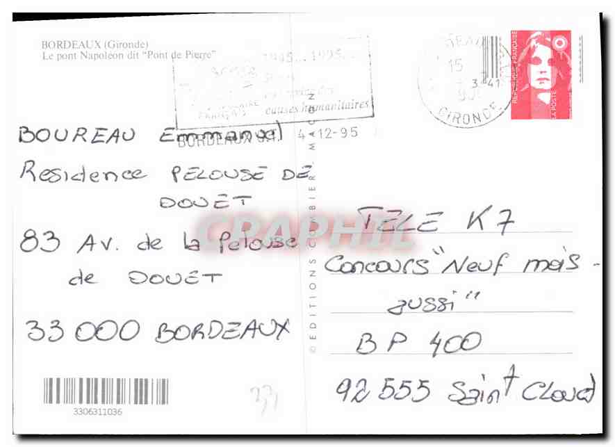 CPM Bordeaux Gironde le Pont Napoleon dit Pont de Pierre  — Verso