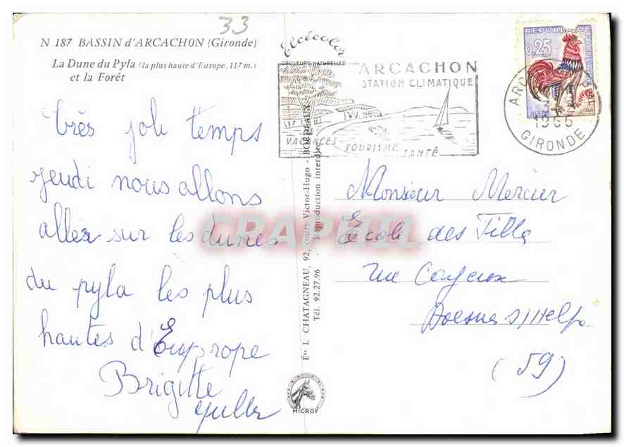 Dunes du Pyla — la plus haute d'Europe — Éditeur Elcée, N° 187 — Verso