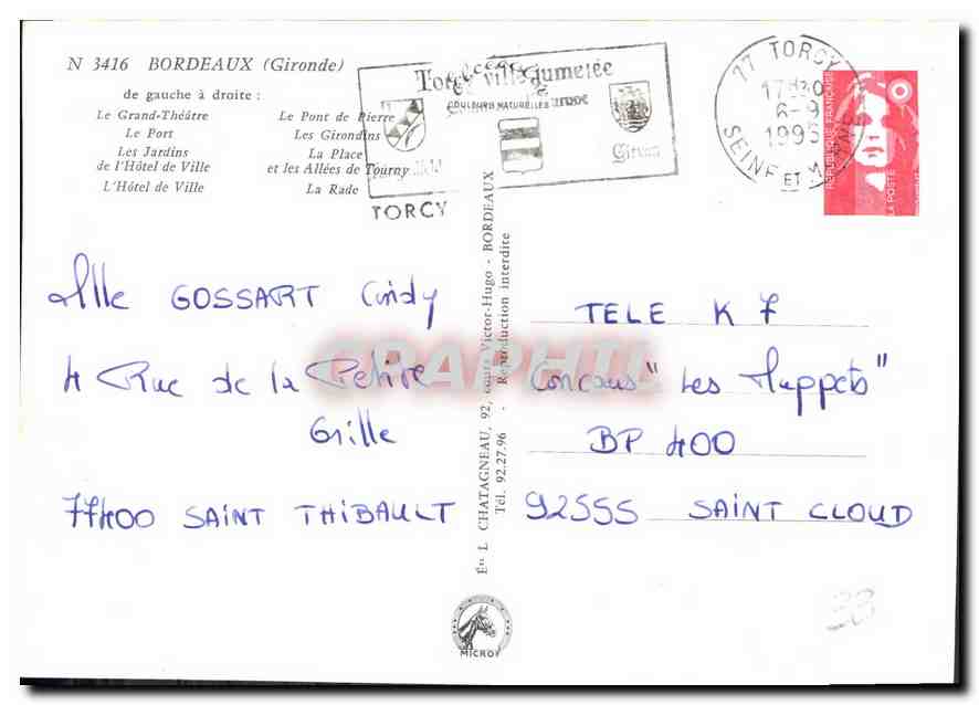 Bordeaux — Erinnerungskarte — Verlag: CPAPHIL, Nr. 3416 — Rückseite