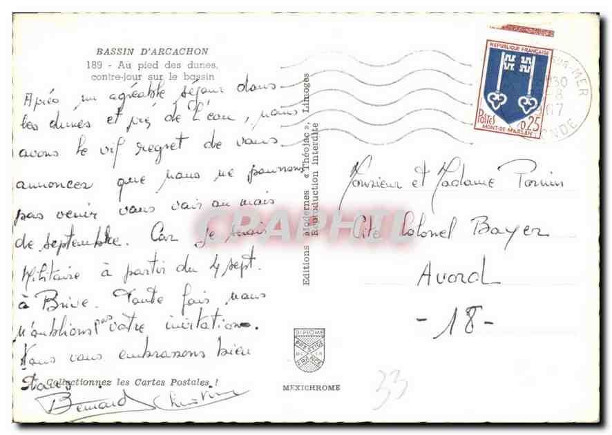 Bassin d'Arcachon — Au pied des dunes, contre-jour sur la baie — Éditions Médoc & Phalène, n°189 — Rückseite